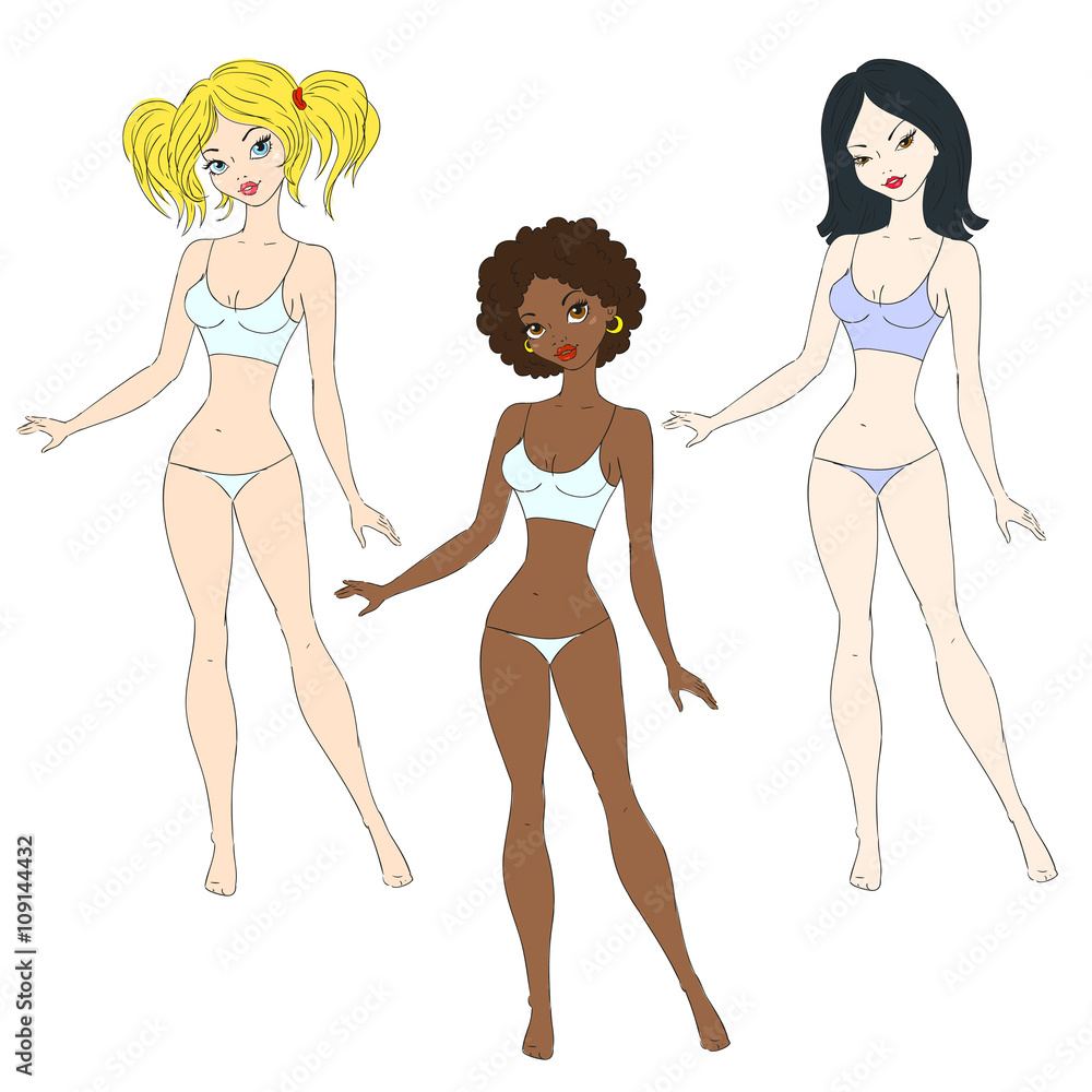 Cartoon illustration of an attractive girls. Woman's figure Cartoon illustration of an attractive girls. Woman's figure