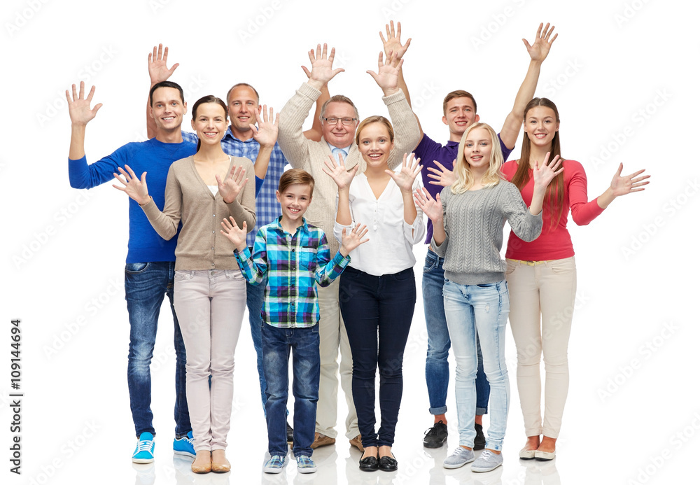 Fototapeta premium group of smiling people waving hands