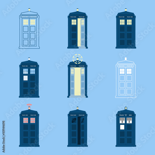 Canvas Print set of 9 Police boxes, British public call telephone