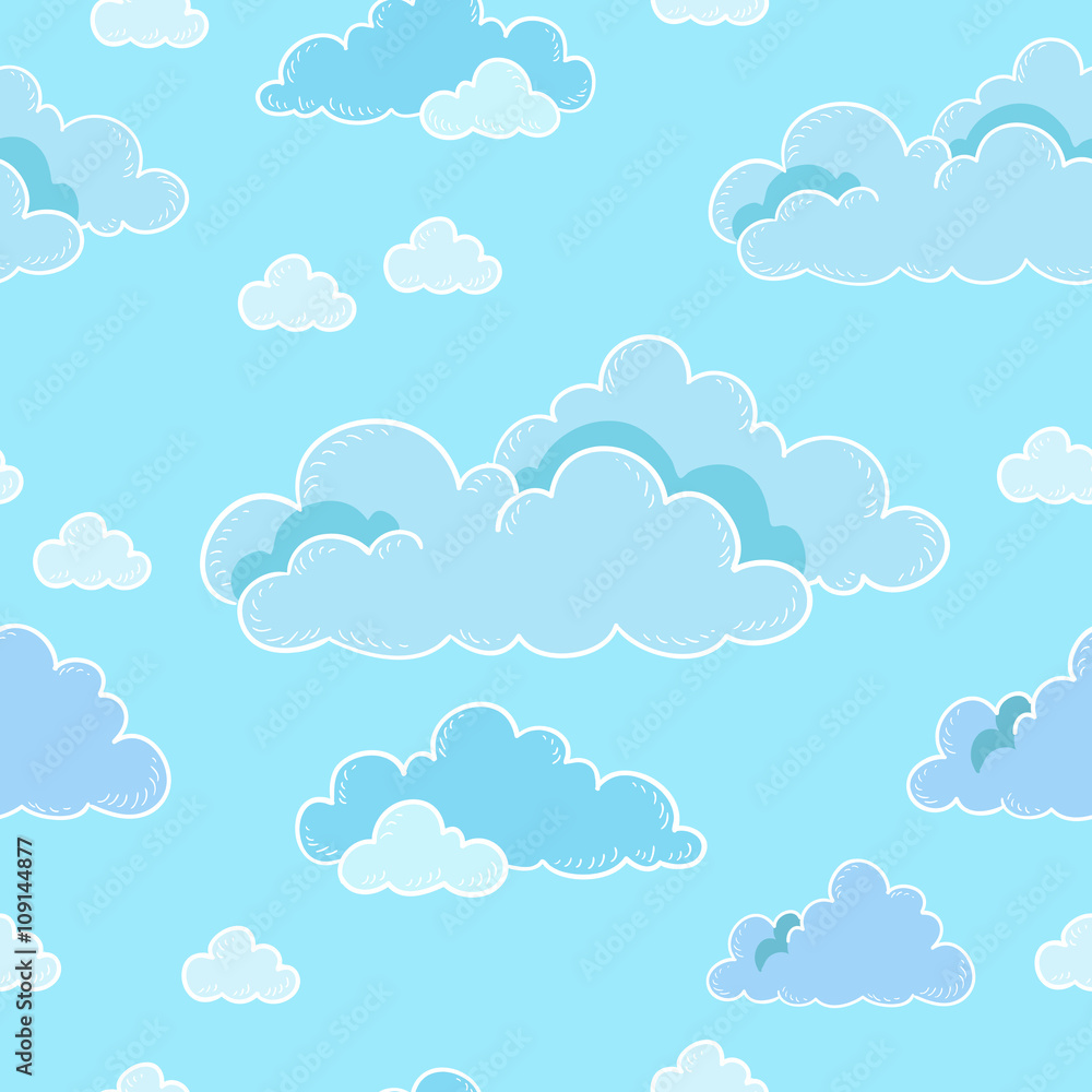 Seamless pattern of sky and clouds. Cartoon vector.
