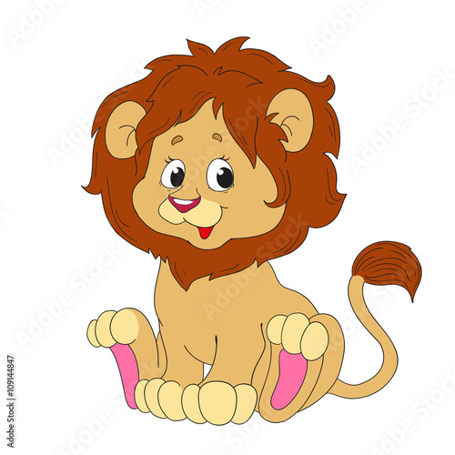 Cute Lion character. Cartoon animal.