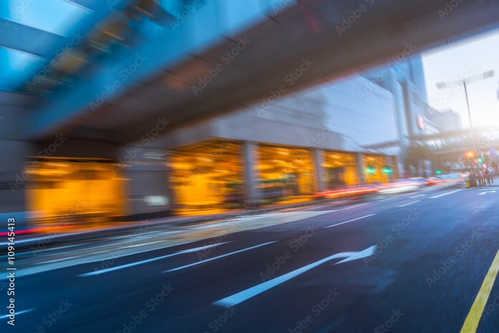 Naklejka premium traffic light trails in hongkong