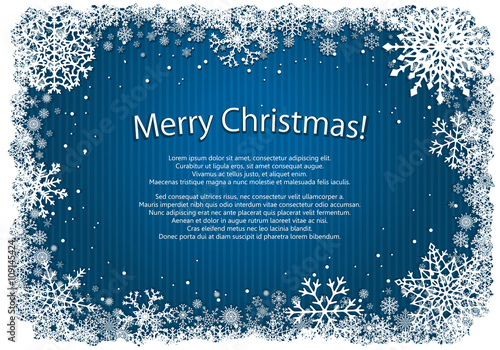 Blue Christmas background with frame of snowflakes