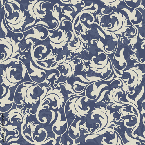 seamless victorian pattern in blue, grey and beige