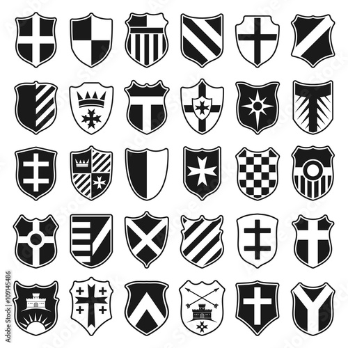 Large set of heraldic shields isolated on white background