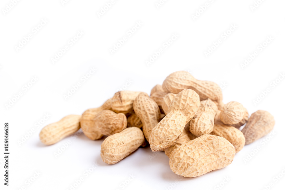 peanuts in closeup on white background peanuts in closeup on white background