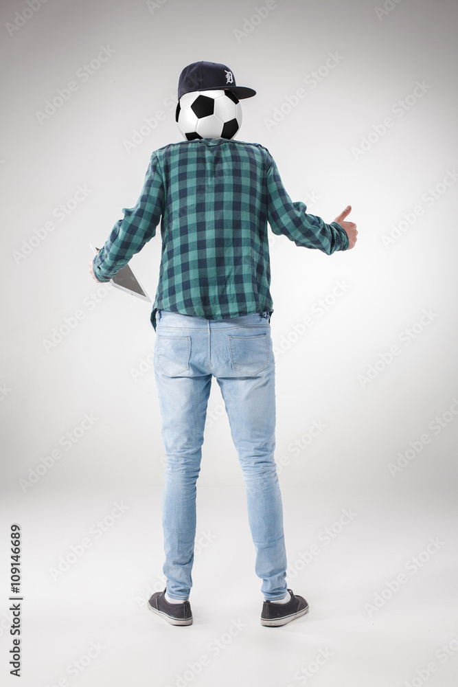 The back of fan with ball on gray background