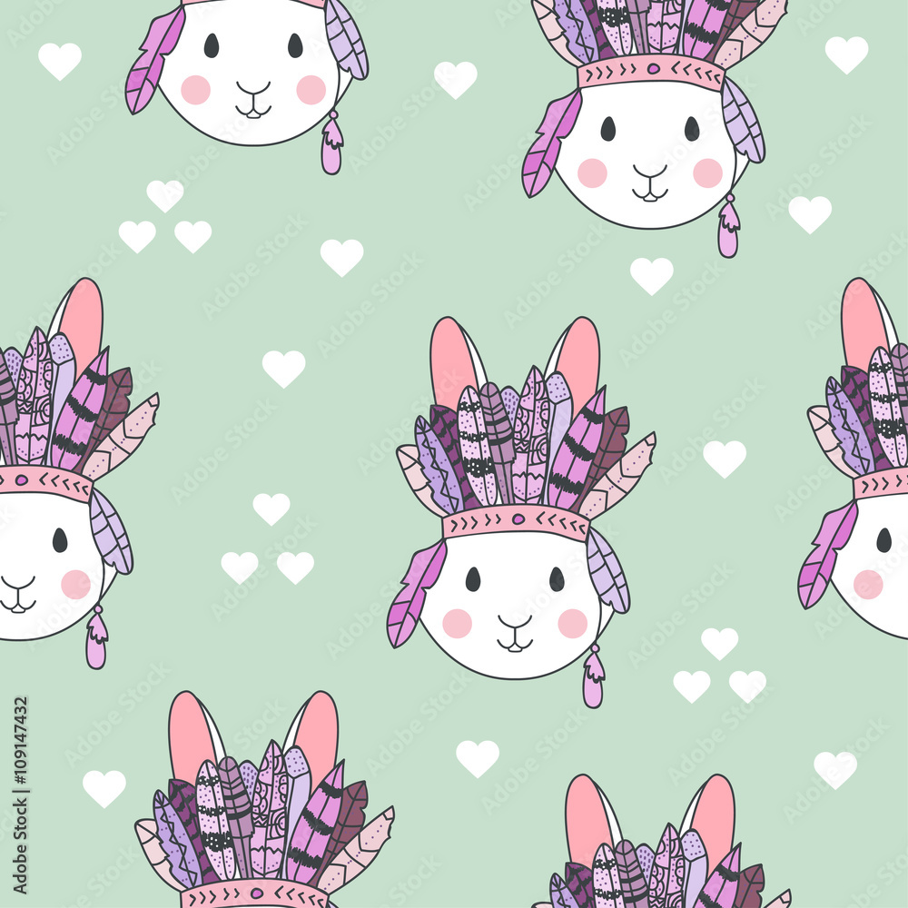 Vector tribal pattern with rabbit Vector tribal pattern with rabbit