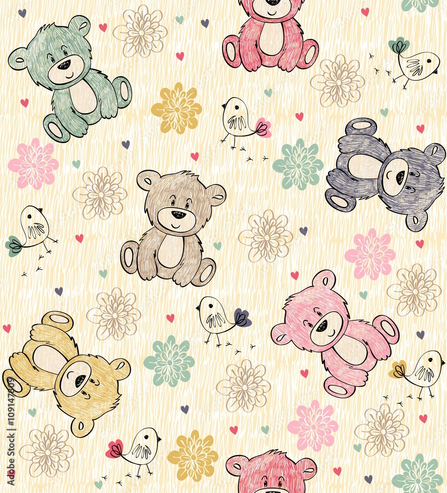 Naklejka premium Cute hand draw seamless pattern with cartoon bear