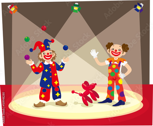 Clowns perform at stage