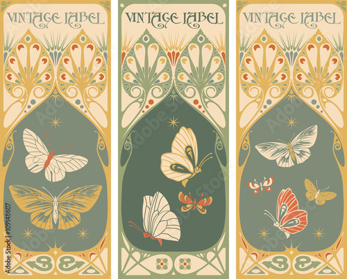 Vintage labels: butterfly vector