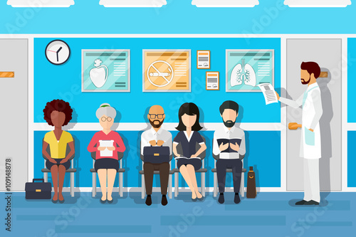 Patients in doctors waiting room. Vector illustration