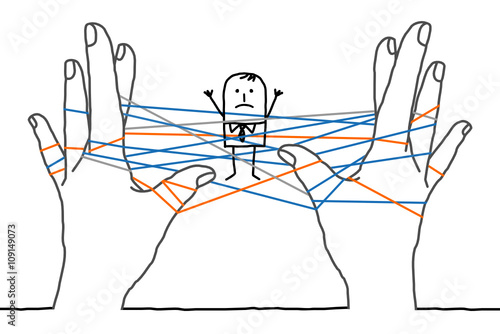 big hands and cartoon businessman - confused network