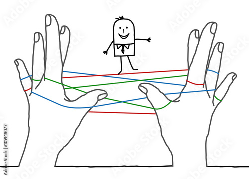 big hands and cartoon businessman - clean network
