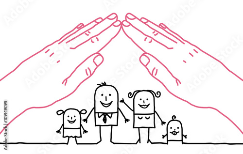 big hands and cartoon family - roof