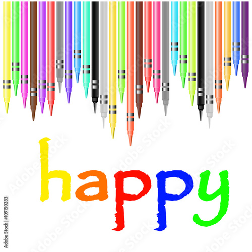 happy poster  painted with pastel crayons