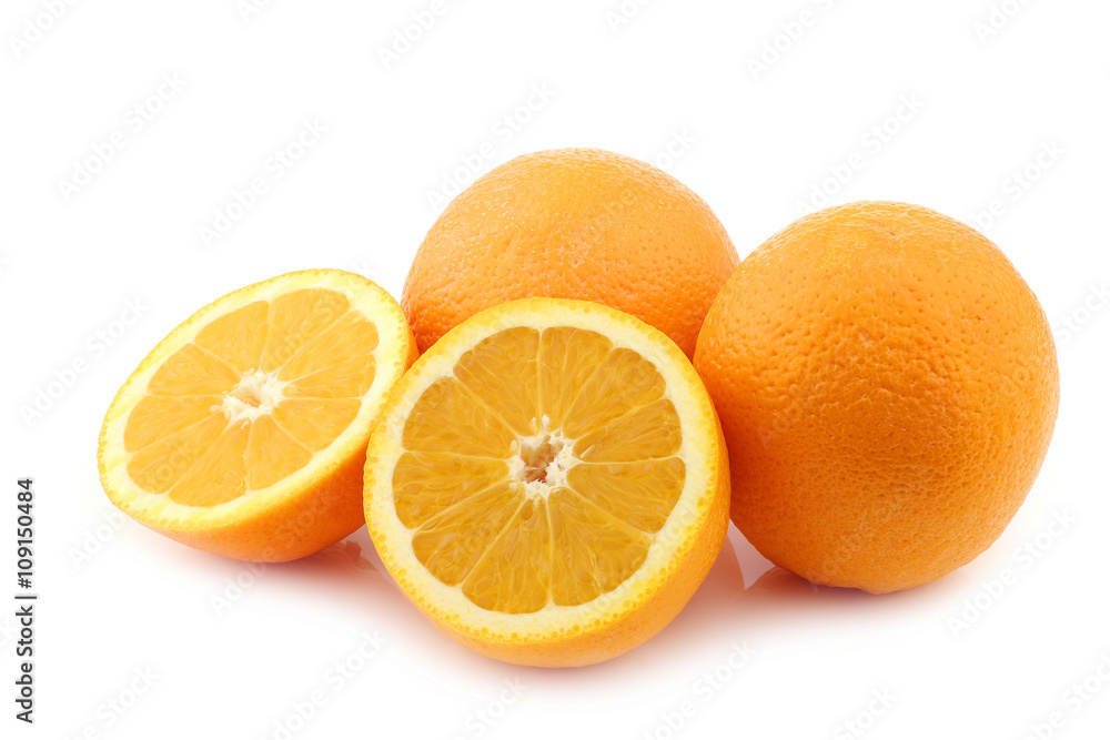 fresh cut oranges on a white background fresh cut oranges on a white background