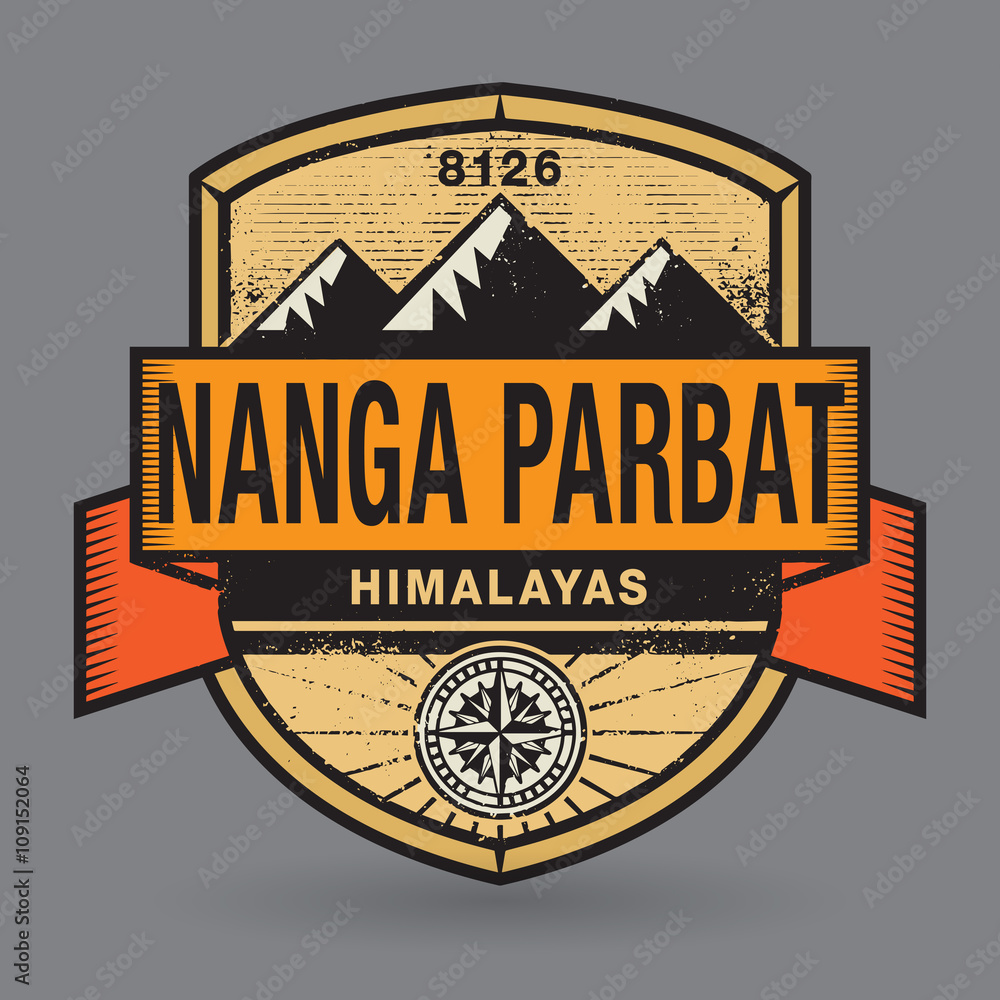 Stamp or vintage emblem with text Nanga Parbat, Himalayas