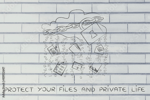 cloud with lock   document transfer rain  protected your private