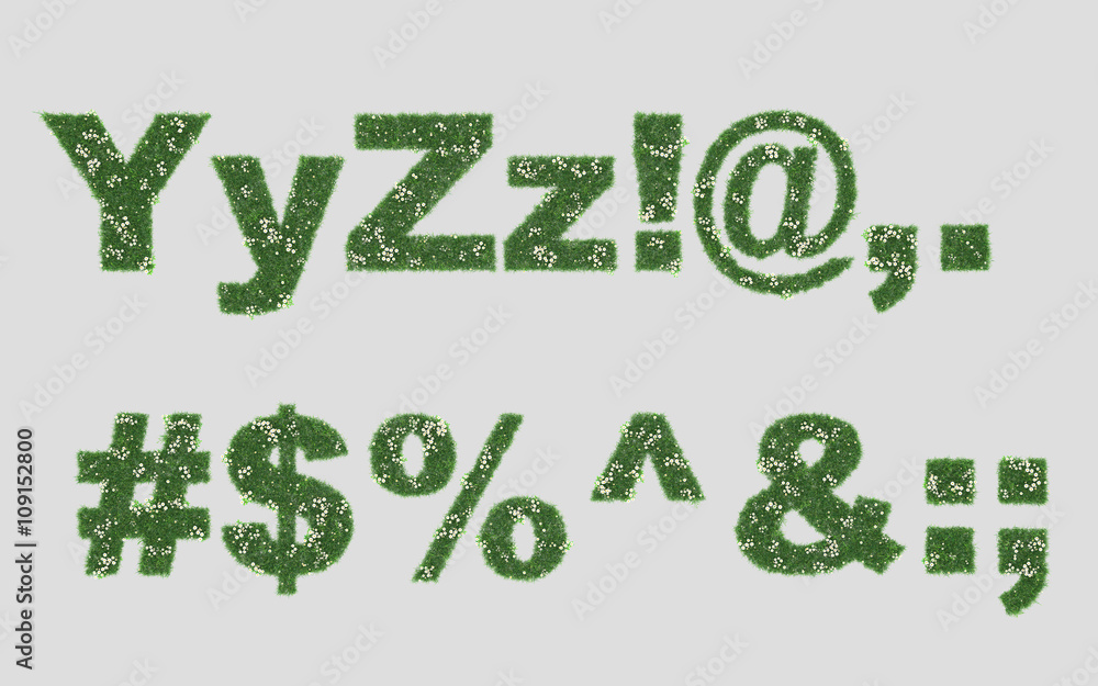 Summer grass text with flower chamomile font isolated on background. High resolution 3d illustration Summer grass text with flower chamomile font isolated on background. High resolution 3d illustration