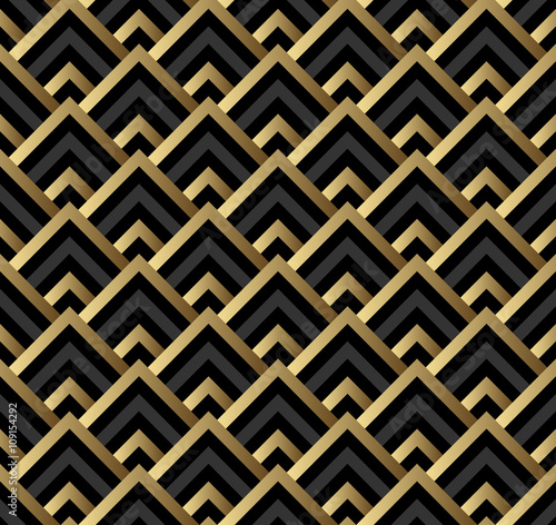 Seamless black and gold square art deco pattern vector