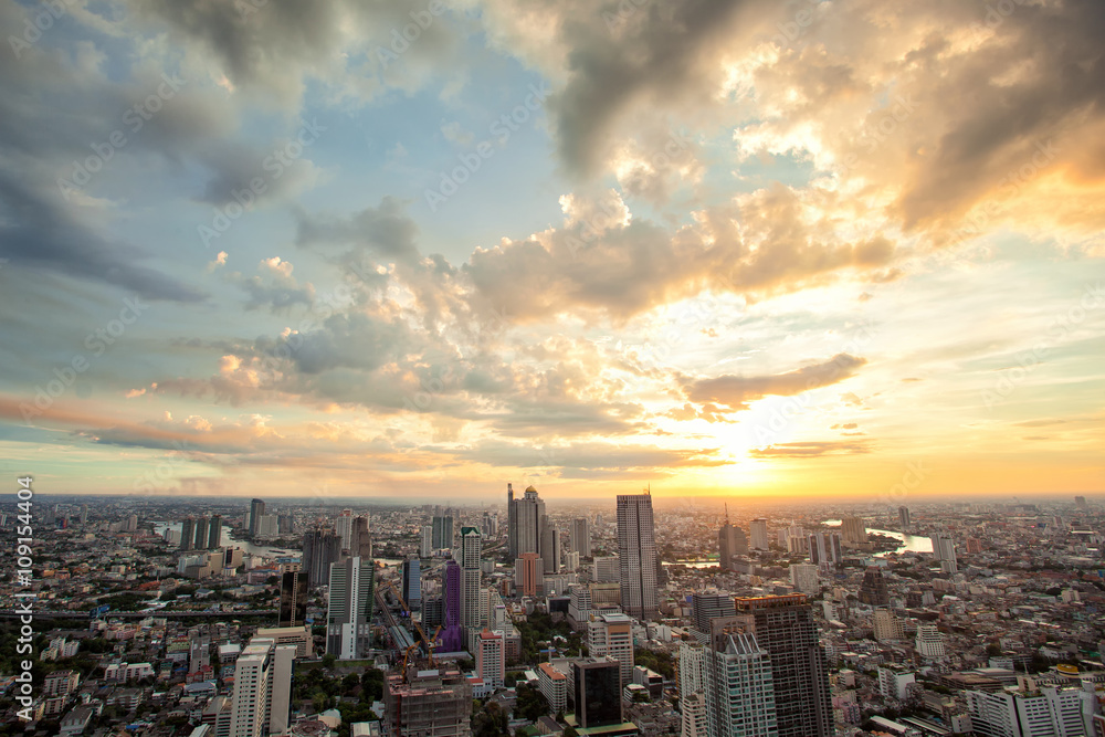 Cityscape sunset in Bangkok of Thailand