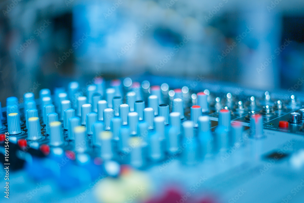 Fototapeta premium close-up view of professional sound mixer,blue toned,still life.