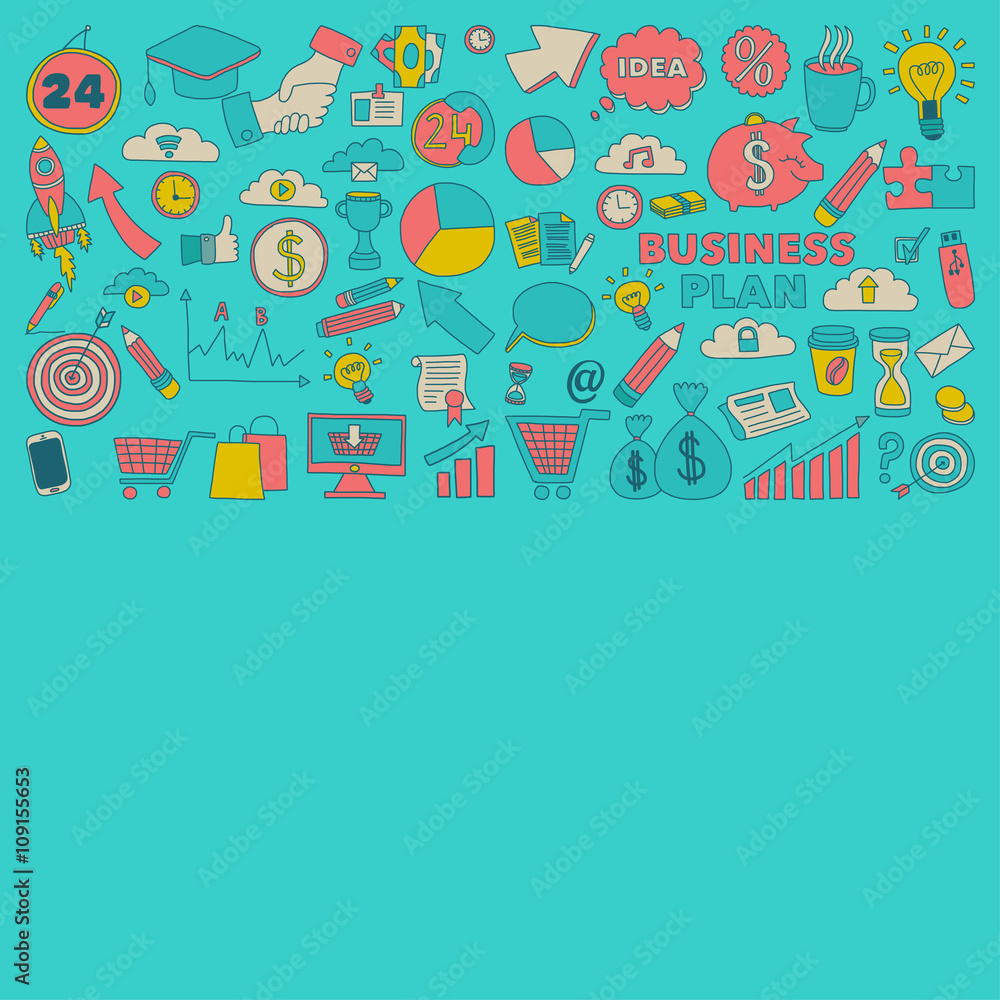Obraz premium Vector set of doodle business icons
