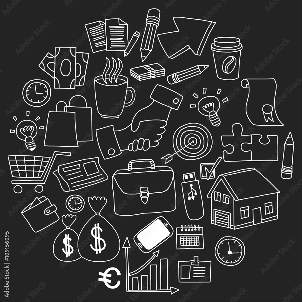 Vector set of doodle business icons on blackboard Vector set of doodle business icons on blackboard