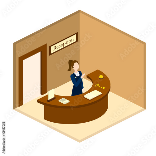 Reception desk at the hotel vector isometric