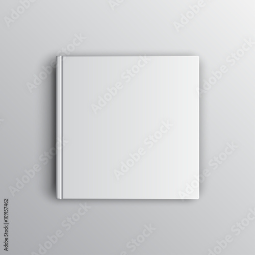Blank square white book mockup on gray. Textbook, booklet or notebook for design and branding