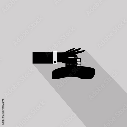 Hand Swiping A Credit Card - Isolated On Gray Background - Vector Illustration,Graphic Design. Business Concept