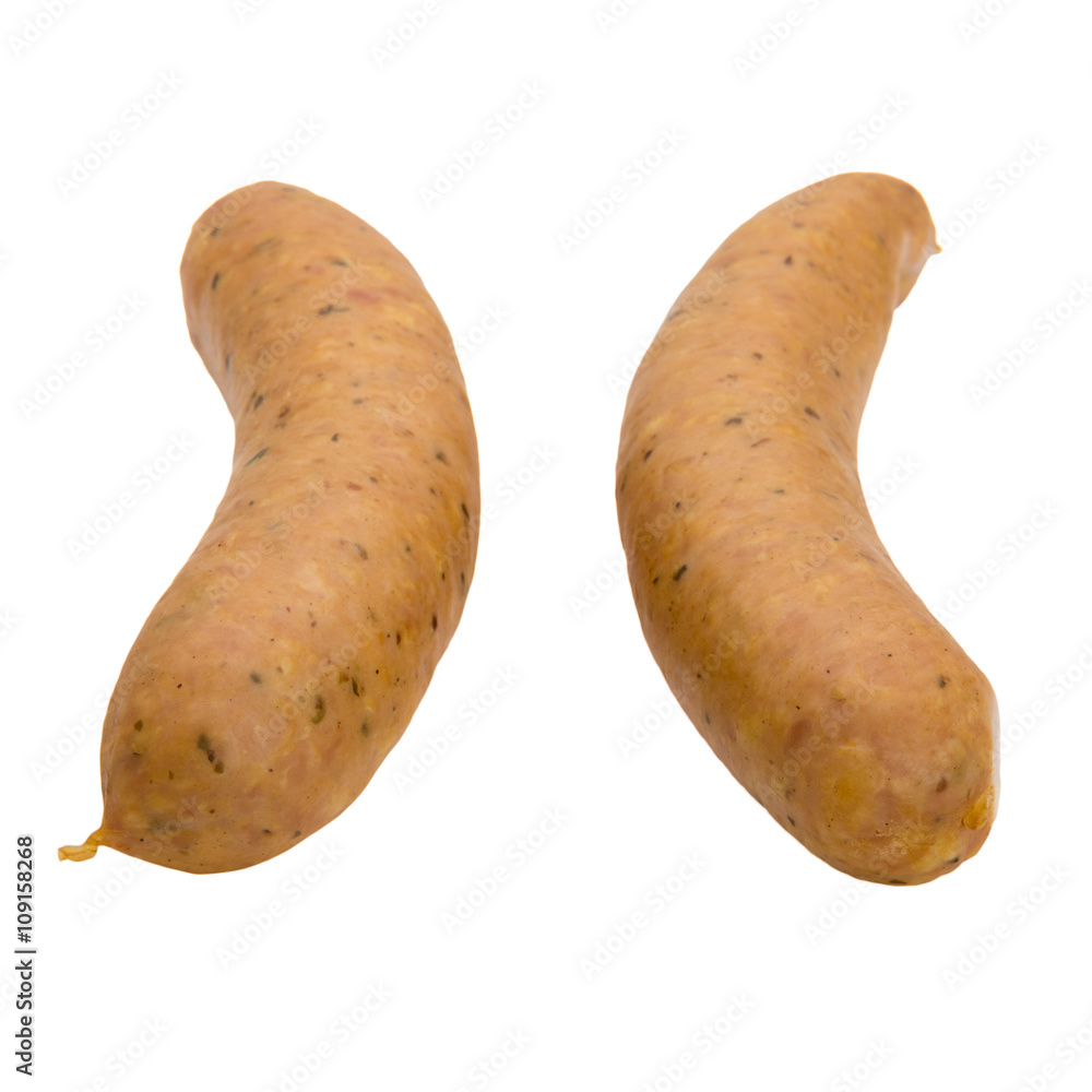 Two smoked sausage on white background Two smoked sausage on white background