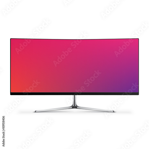 Ultra wide Computer monitor with colorful screen, Flat Smart TV Mockup