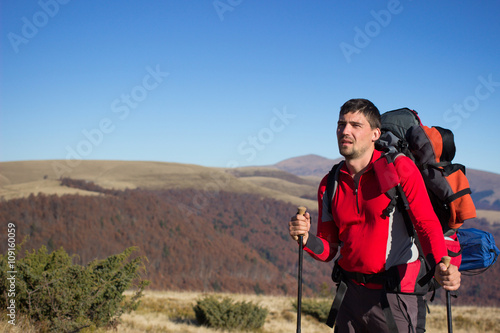 Hiker trekking in the mountains.