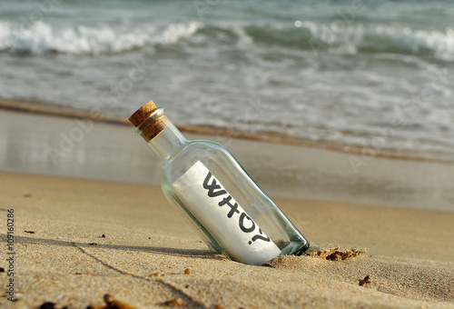 Bottle with question on the seashore, who?