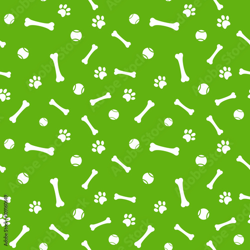 dog paw print, bone and ball seamless pattern