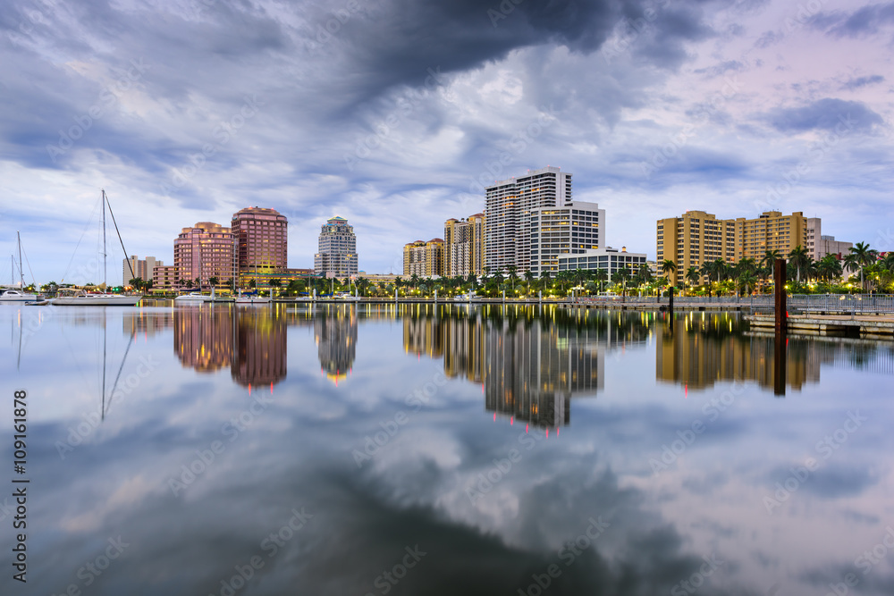 West Palm Beach, Florida, USA intracoastal waterway skyline.