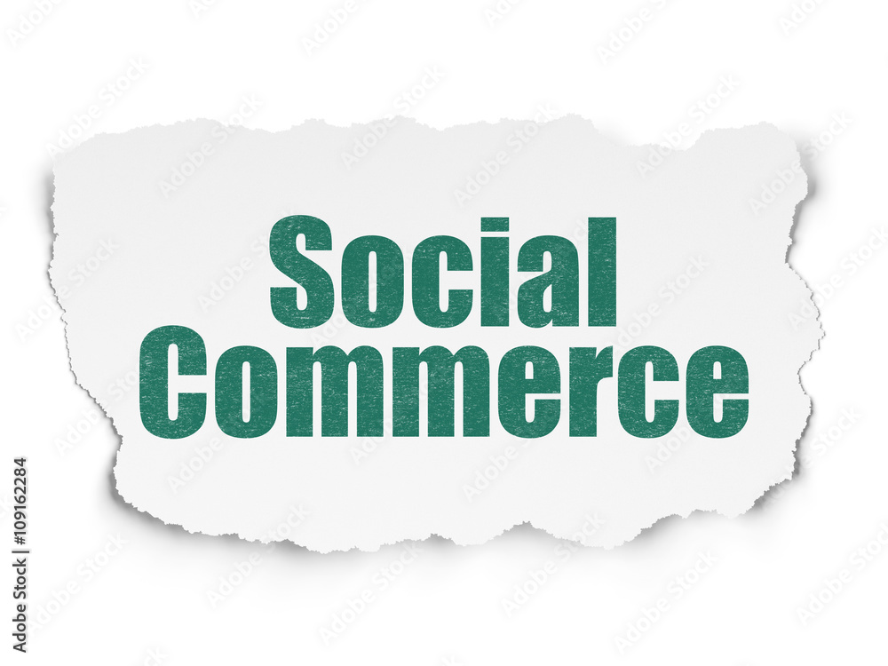 Advertising concept: Social Commerce on Torn Paper background Advertising concept: Social Commerce on Torn Paper background