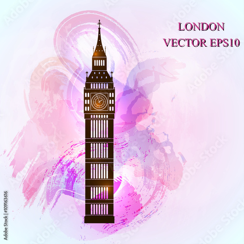 Big ben on colorful background. London sight. Vector illustration.