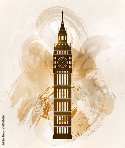 Big ben on colorful background. London sight. Vector illustration.