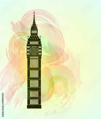 Big ben on colorful background. London sight. Vector illustration.