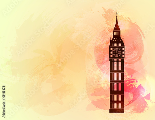 Big ben on colorful background. London sight. Vector illustration.