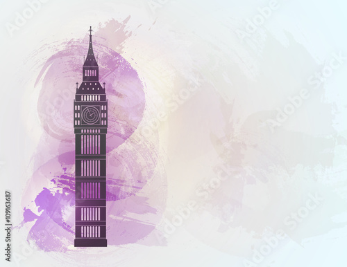 Big ben on colorful background. London sight. Vector illustration.