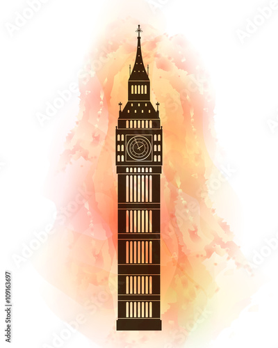 Big ben on colorful background. London sight. Vector illustration.