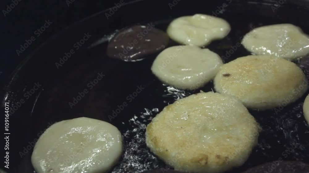 Preparing pancakes on pan Preparing pancakes on pan