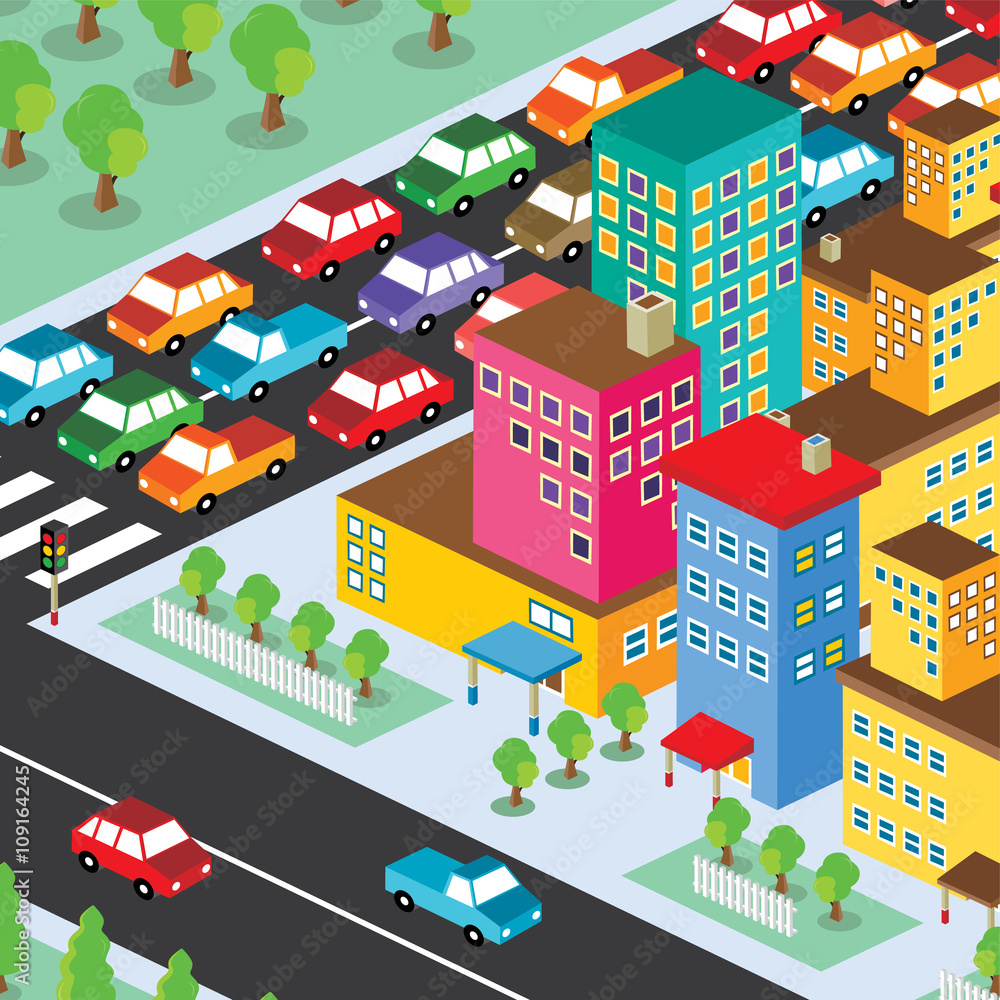 isometric residential view cartoon theme isometric residential view cartoon theme