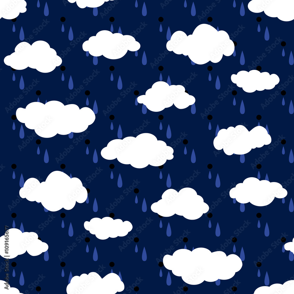 Seamless pattern with clouds, rain, snow