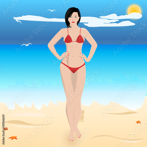 beautiful sexy woman in a swimsuit on the beach.