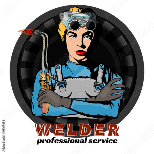 Professional woman welder pop art vector